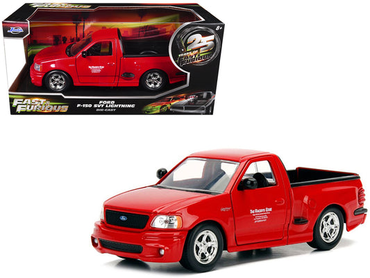 Ford F-150 SVT Lightning Pickup Truck Red "The Fast and the Furious" (2001) Movie "25 Years of Fast & Furious" Series 1/24 T&y Diecast Model Car by Jada