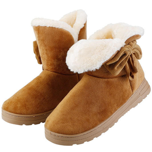 Women Ladies Snow Boots Super Soft Fabric Mid-Calf Winter Shoes Thickened Plush