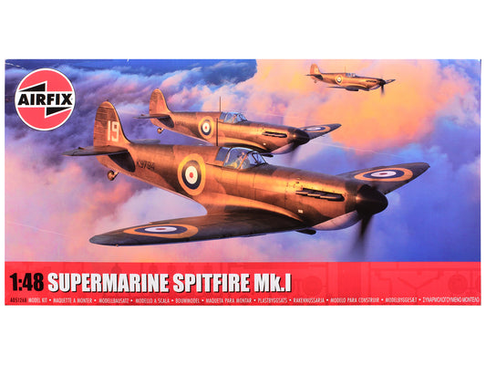 Level 2 Model Kit Supermarine Spitfire Mk.I Fighter Aircraft with 3 Scheme Options 1/48 Plastic Model Kit by Airfix T&y