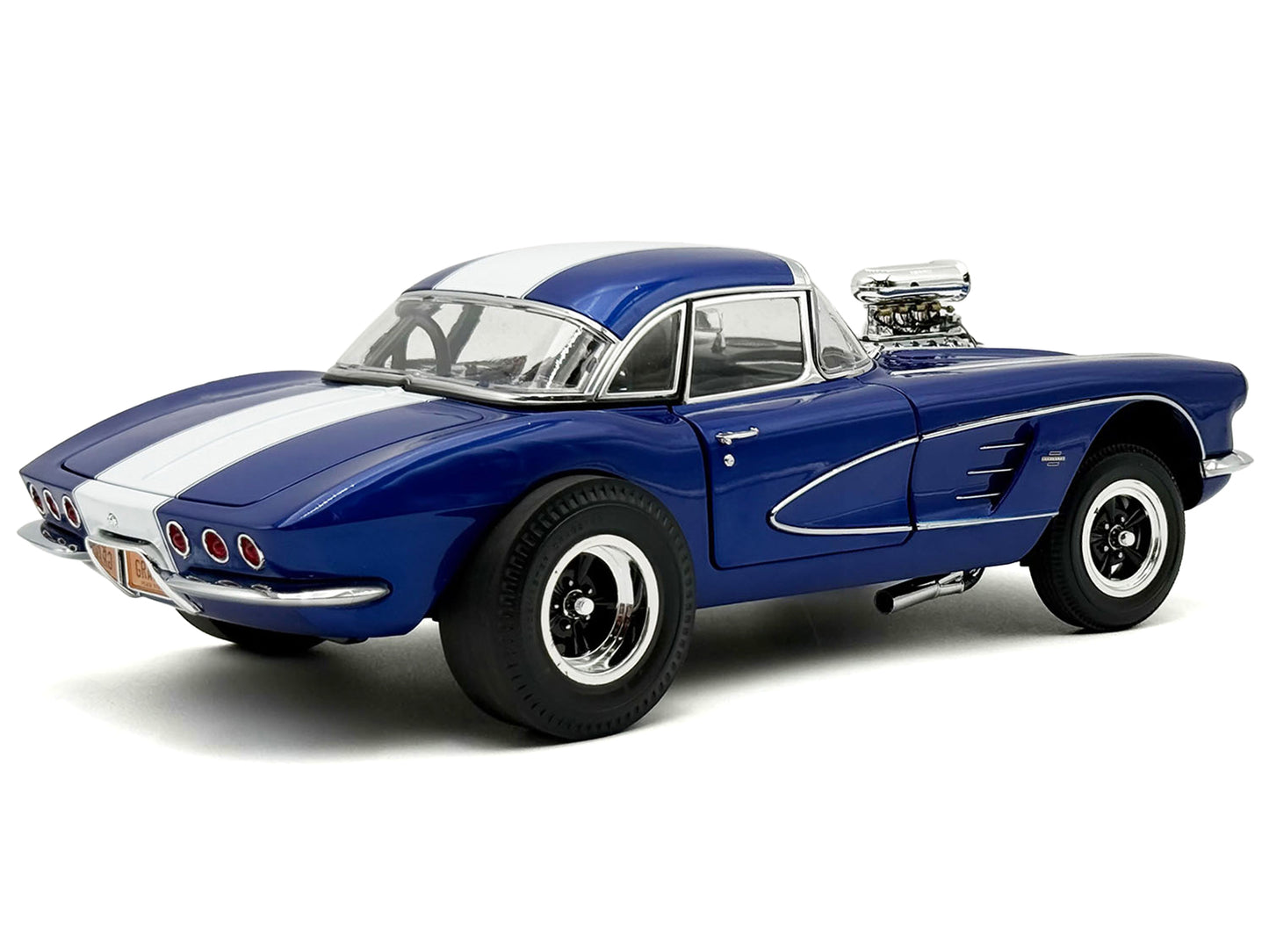 1961 Chevrolet Corvette Grand Sport Gasser Admiral Blue Metallic with White Stripe Limited Edition to 204 pieces Worldwide 1/18 T&y Diecast Model Car by ACME