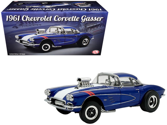 1961 Chevrolet Corvette Grand Sport Gasser Admiral Blue Metallic with White Stripe Limited Edition to 204 pieces Worldwide 1/18 T&y Diecast Model Car by ACME