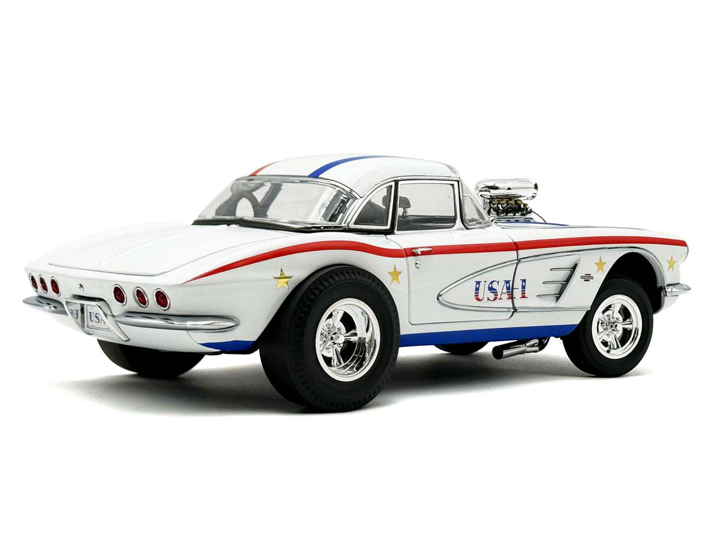 1961 Chevrolet Corvette Grand Sport Gasser "USA-1" White with Blue and Red Stripes Limited Edition to 362 pieces Worldwide 1/18 T&y Diecast Model Car by ACME