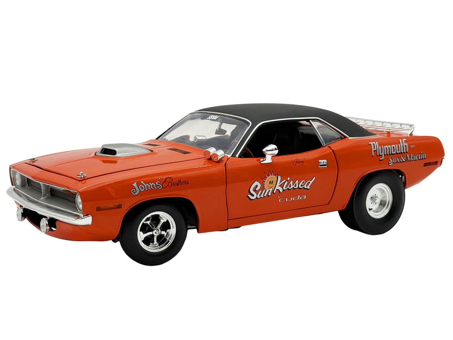 1970 Plymouth HEMI Cuda "Sun Kissed Cuda - Sox & Martin" Vitamin C Orange with Black Vinyl Top Limited Edition to 444 pieces Worldwide 1/18 Diecast Model Car by ACME
