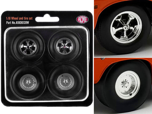 "Centerline/Keystone" Wheel and Tire Set of 4 pieces from 1970 Plymouth HEMI Cuda for 1/18 Scale Models by ACME T&y