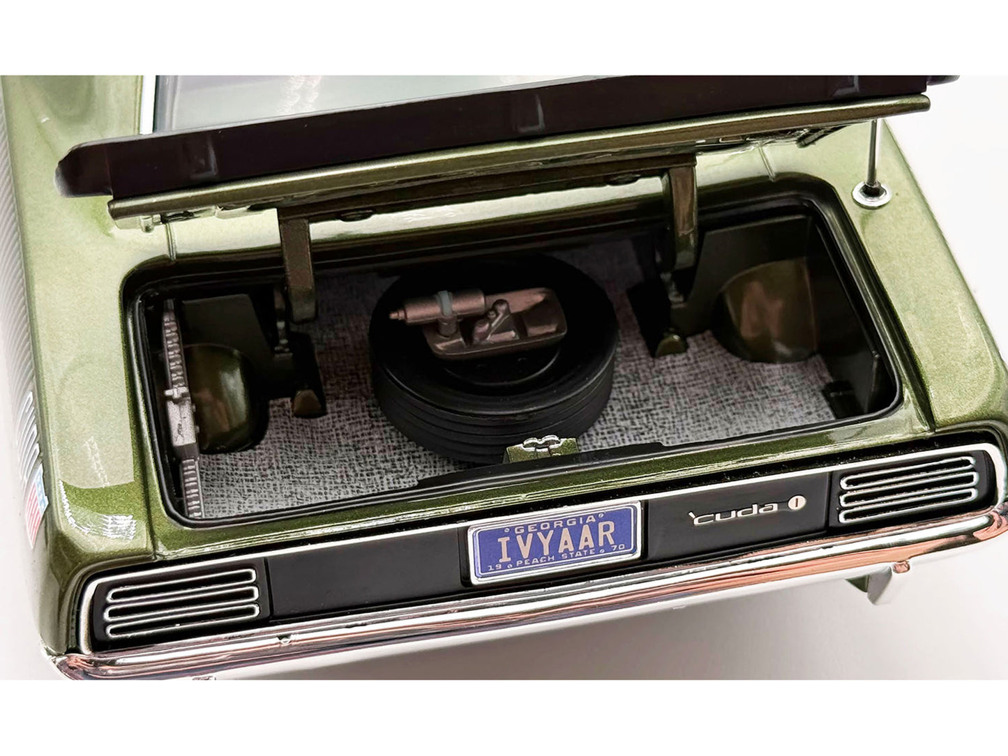 1970 Plymouth AAR Cuda Ivy Green Metallic with Black Stripes and Green Interior Limited Edition to 576 pieces Worldwide 1/18 T&y Diecast Model Car by ACME