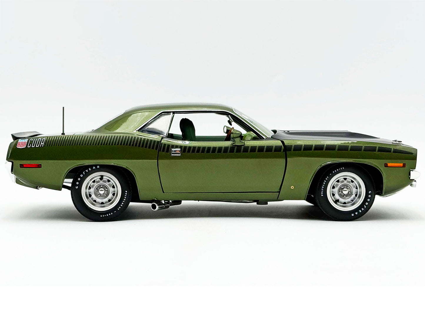 1970 Plymouth AAR Cuda Ivy Green Metallic with Black Stripes and Green Interior Limited Edition to 576 pieces Worldwide 1/18 T&y Diecast Model Car by ACME