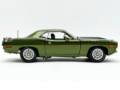 1970 Plymouth AAR Cuda Ivy Green Metallic with Black Stripes and Green Interior Limited Edition to 576 pieces Worldwide 1/18 T&y Diecast Model Car by ACME