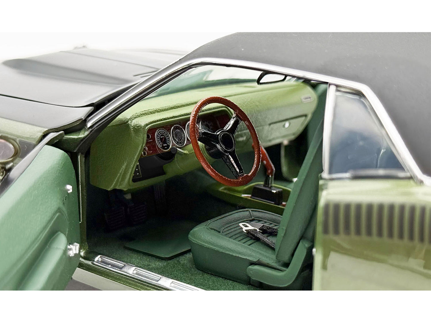 1970 Plymouth AAR Cuda Ivy Green Metallic with Black Stripes and Black Vinyl Top with Green Interior Limited Edition to 448 pieces Worldwide 1/18 T&y Diecast Model Car by ACME