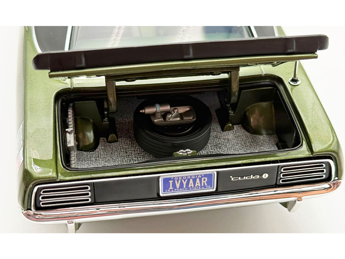 1970 Plymouth AAR Cuda Ivy Green Metallic with Black Stripes and Black Vinyl Top with Green Interior Limited Edition to 448 pieces Worldwide 1/18 T&y Diecast Model Car by ACME