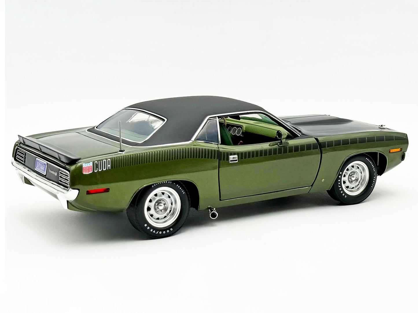 1970 Plymouth AAR Cuda Ivy Green Metallic with Black Stripes and Black Vinyl Top with Green Interior Limited Edition to 448 pieces Worldwide 1/18 T&y Diecast Model Car by ACME