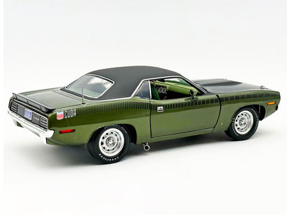 1970 Plymouth AAR Cuda Ivy Green Metallic with Black Stripes and Black Vinyl Top with Green Interior Limited Edition to 448 pieces Worldwide 1/18 T&y Diecast Model Car by ACME