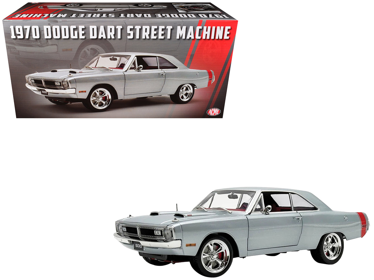 1970 Dodge Dart 440 Street Machine Titanium Silver Tail Stripe Red 1/18 Diecast