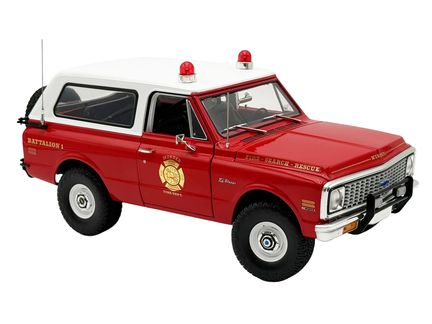 1972 Chevrolet Blazer K/5 "The Chief - Winder Fire Department Georgia Battalion 1" Red with White Top Limited Edition to 246 pieces Worldwide 1/18 Diecast Model Car by ACME