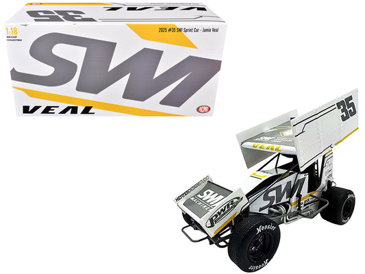 Winged Sprint Car #35 Jamie Veal "SWI Earthworks" White (2025) 1/18 T&y Diecast Model Car by ACME