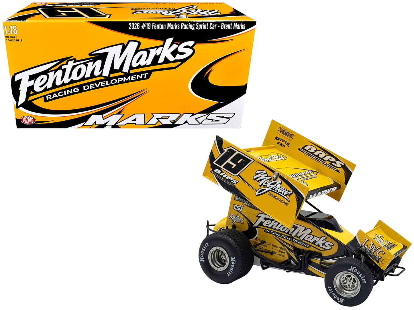 Winged Sprint Car #19 Brent Marks "Fenton Marks Racing" (2026) 1/18 T&y Diecast Model Car by ACME