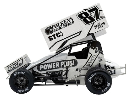 Winged Sprint Car #87 Aaron Reutzel "Power Plus" White (2026) 1/18 T&y Diecast Model Car by ACME