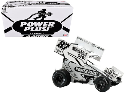 Winged Sprint Car #87 Aaron Reutzel "Power Plus" White (2026) 1/18 T&y Diecast Model Car by ACME
