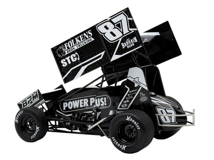 Winged Sprint Car #87 Aaron Reutzel "Power Plus" Black (2026) 1/18 T&y Diecast Model Car by ACME