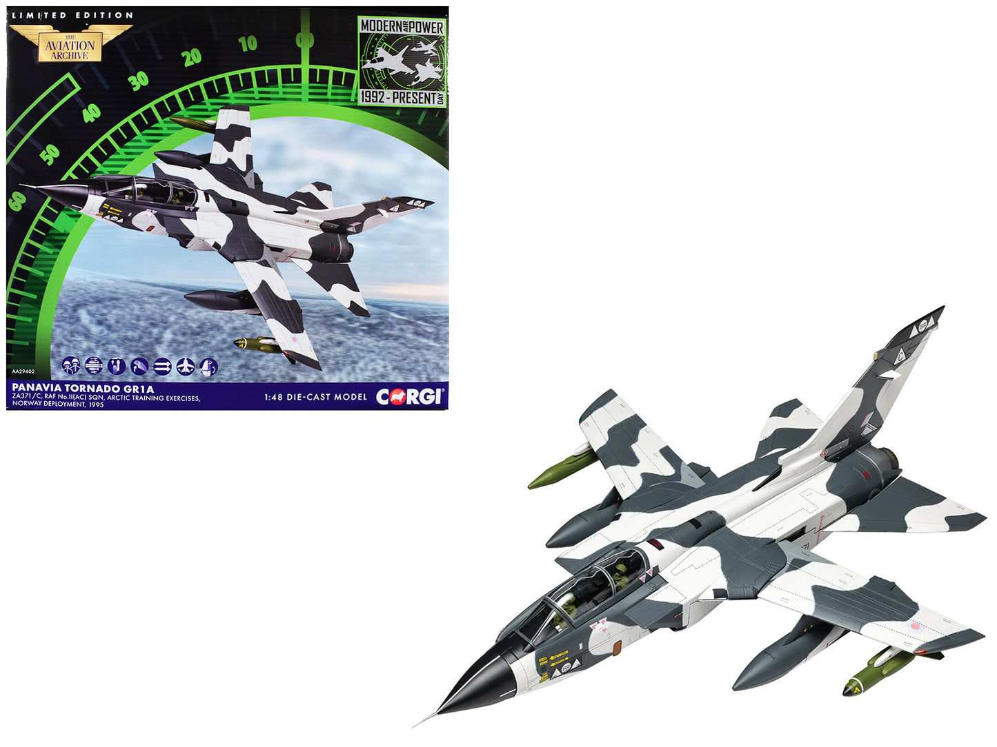 Panavia Tornado GR1A Aircraft "ZA371/C No.II(AC) Sqn. Arctic Training Exercises Norway" (1995) British Royal Air Force "The Aviation Archive" 1/48 T&y Diecast Model Car by Corgi