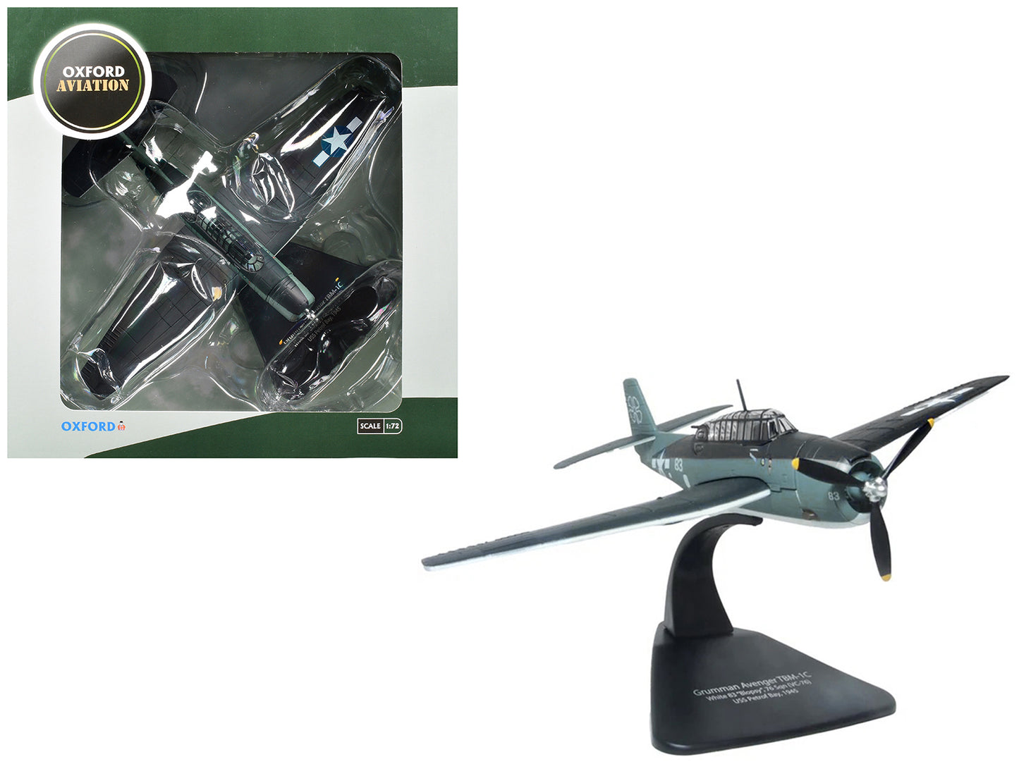 Grumman Avenger TBM-1C Aircraft "White 83 Blopsy VC-76 Petrof Bay" (1945) United States Navy "Oxford Aviation" 1/72 T&y Diecast Model Airplane by Oxford T&y Diecast