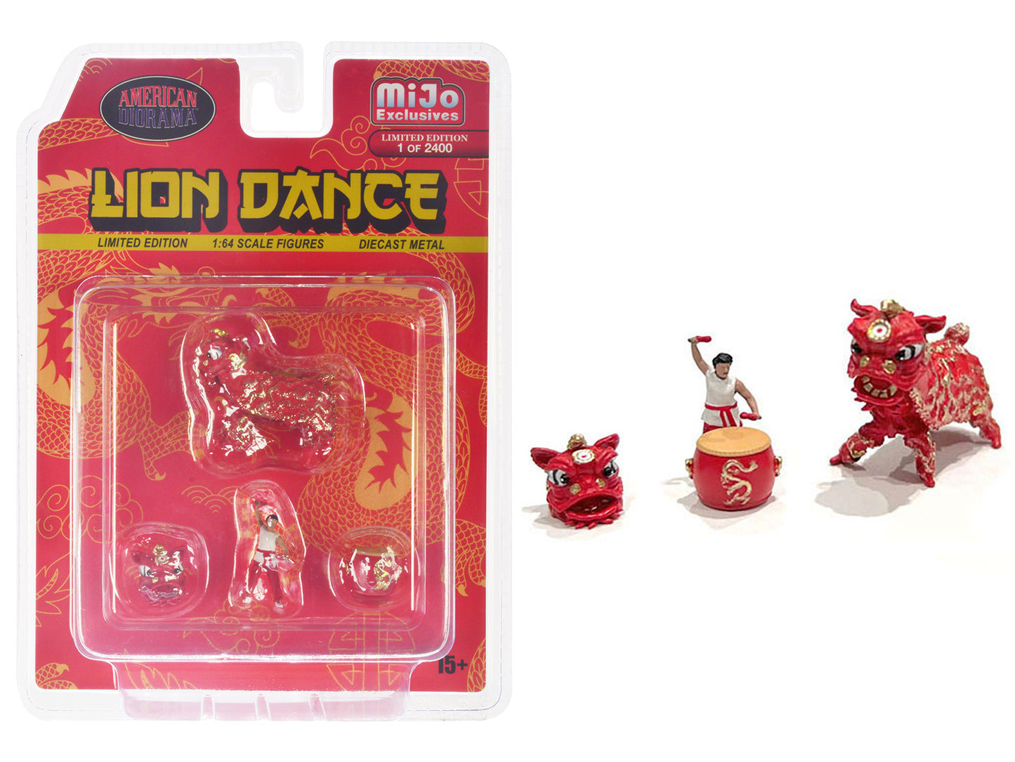 "Lion Dance" 4 piece Diecast Figure Set (1 Figures 1 Lion 2 Accessories) Limited Edition to 2400 pieces Worldwide for 1/64 Scale Models by American Diorama <h2>"Lion Diorama</h2> <p>High-quality model