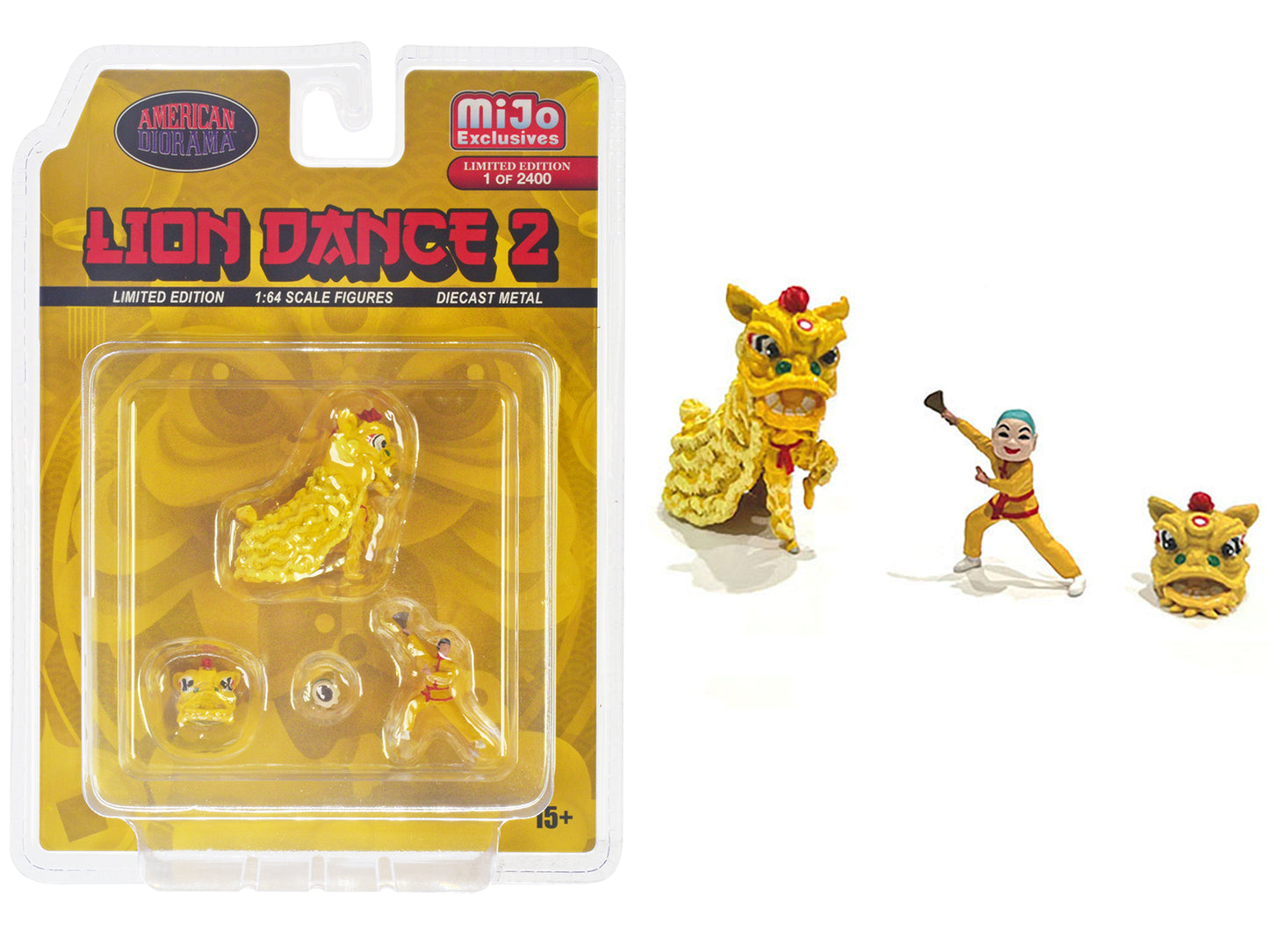 "Lion Dance 2" 4 piece Diecast Figure Set (1 Figures 1 Lion 2 Accessories) Limited Edition to 2400 pieces Worldwide for 1/64 Scale Models by American Diorama <h2>"Lion Diorama</h2> <p>High-quality mod