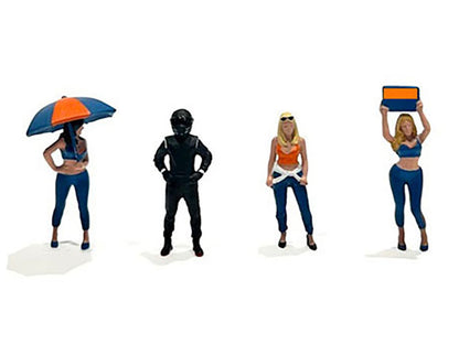 "Grid Girls" 5 piece Diecast Figure Set (4 People Figures 1 Umbrella) Limited Edition to 3600 pieces Worldwide for 1/64 Scale Models by American Diorama <h2>"Grid Diorama</h2> <p>High-quality model ca