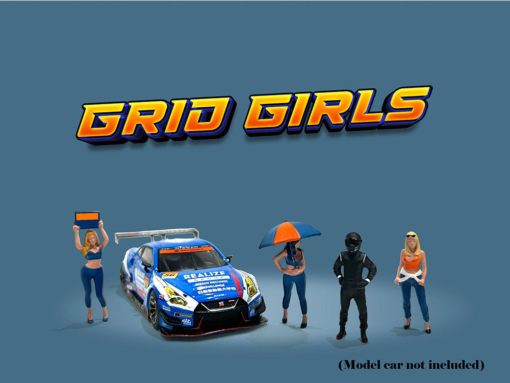 "Grid Girls" 5 piece Diecast Figure Set (4 People Figures 1 Umbrella) Limited Edition to 3600 pieces Worldwide for 1/64 Scale Models by American Diorama <h2>"Grid Diorama</h2> <p>High-quality model ca