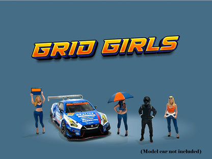 "Grid Girls" 5 piece Diecast Figure Set (4 People Figures 1 Umbrella) Limited Edition to 3600 pieces Worldwide for 1/64 Scale Models by American Diorama <h2>"Grid Diorama</h2> <p>High-quality model ca