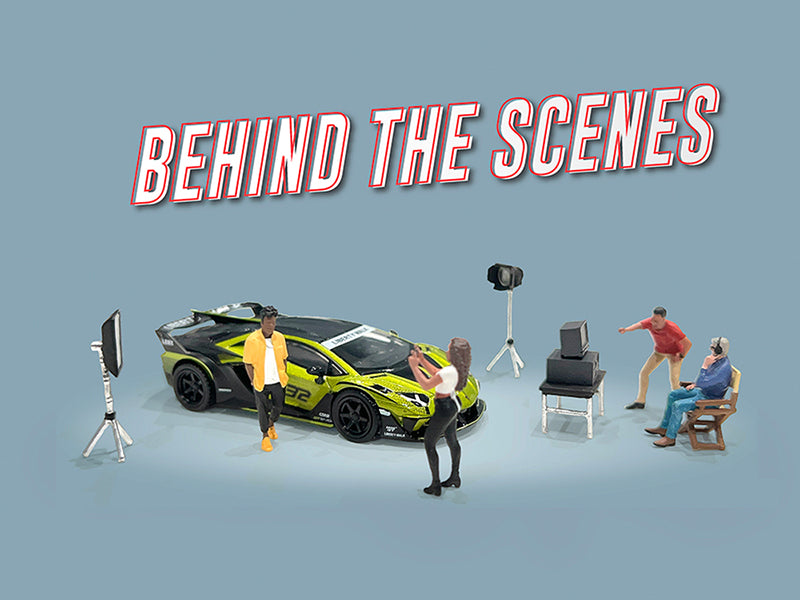 "Behind The Scenes" 7 piece (4 People 3 Accessories) Diecast Figures Set 1/64 Scale Models by American Diorama <h2>"Behind Diorama</h2> <p>High-quality model car perfect for collectors and enthusiasts