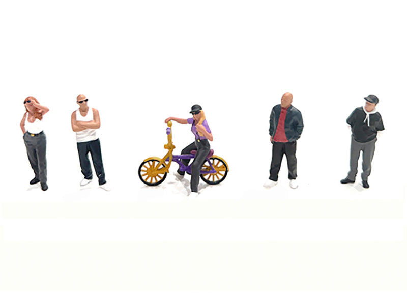 "Lowriders #5" 6 piece (5 People 1 Bicycle) Diecast Figures Set 1/64 Scale Models by American Diorama <h2>"Lowriders Diorama</h2> <p>High-quality model car perfect for collectors and enthusiasts. Feat