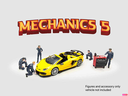 "Mechanics #5" 6 piece Diecast Figure Set (5 Figures 1 Tool Cabinet) Limited Edition for 1/64 Scale Models by American Diorama <h2>"Mechanics Diorama</h2> <p>High-quality model car perfect collectors