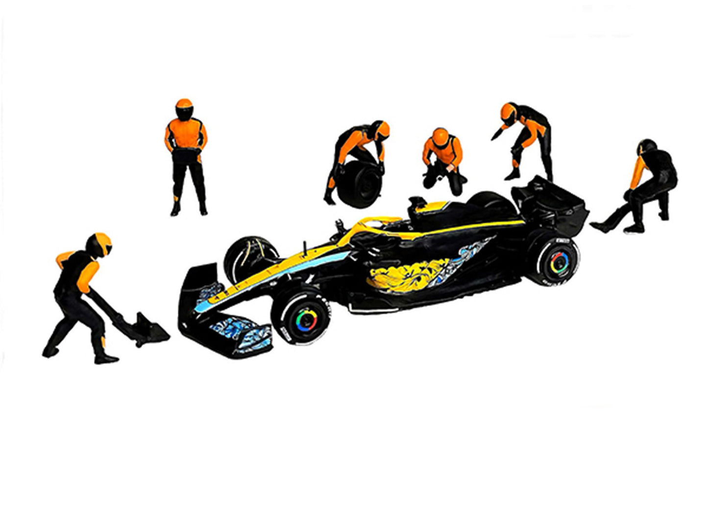 "Formula Pit Crew – Team Orange" 6 piece T&y Diecast Figure Set (6 Figures) Limited Edition for 1/64 Scale Models by American Diorama