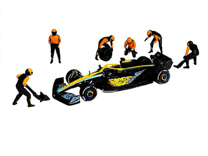 "Formula Pit Crew – Team Orange" 6 piece T&y Diecast Figure Set (6 Figures) Limited Edition for 1/64 Scale Models by American Diorama