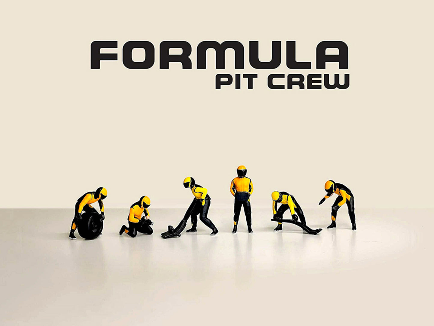 "Formula Pit Crew – Team Orange" 6 piece T&y Diecast Figure Set (6 Figures) Limited Edition for 1/64 Scale Models by American Diorama