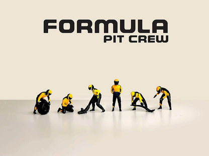 "Formula Pit Crew – Team Orange" 6 piece T&y Diecast Figure Set (6 Figures) Limited Edition for 1/64 Scale Models by American Diorama