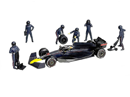 "Formula Pit Crew – Team Blue" 6 piece T&y Diecast Figure Set (6 Figures) Limited Edition for 1/64 Scale Models by American Diorama