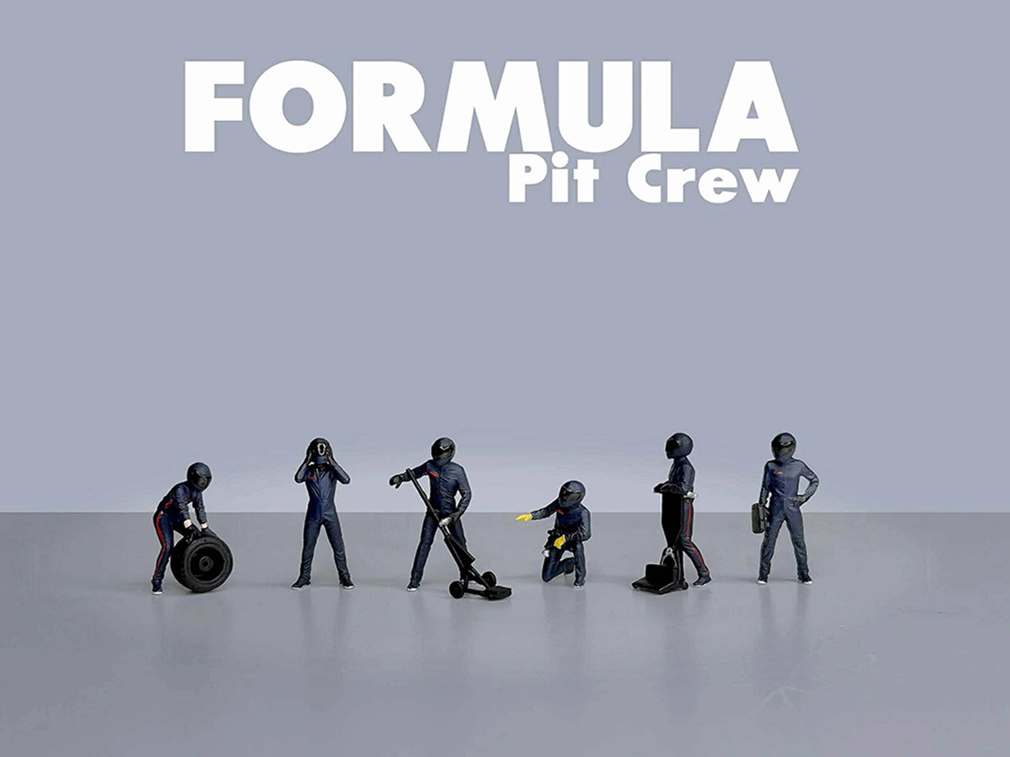 "Formula Pit Crew – Team Blue" 6 piece T&y Diecast Figure Set (6 Figures) Limited Edition for 1/64 Scale Models by American Diorama