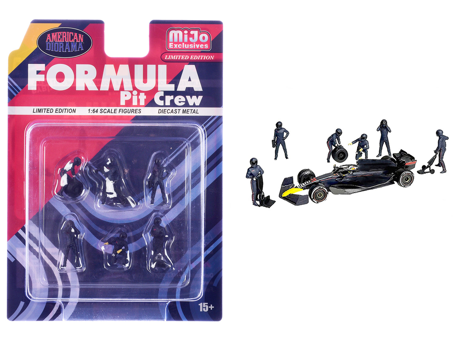 "Formula Pit Crew – Team Blue" 6 piece T&y Diecast Figure Set (6 Figures) Limited Edition for 1/64 Scale Models by American Diorama