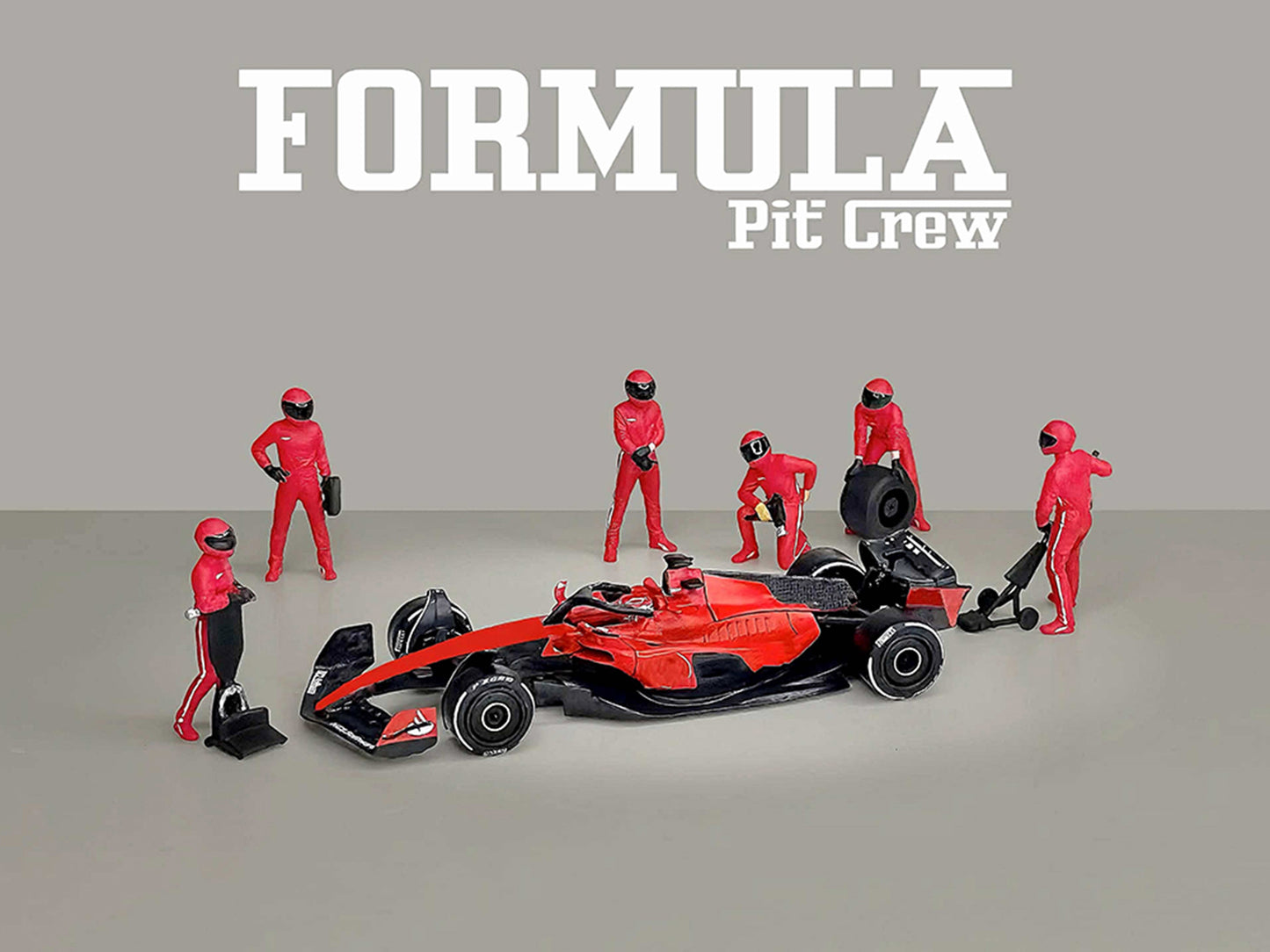 "Formula Pit Crew – Team Red" 6 piece T&y Diecast Figure Set (6 Figures) Limited Edition for 1/64 Scale Models by American Diorama