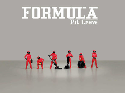 "Formula Pit Crew – Team Red" 6 piece T&y Diecast Figure Set (6 Figures) Limited Edition for 1/64 Scale Models by American Diorama