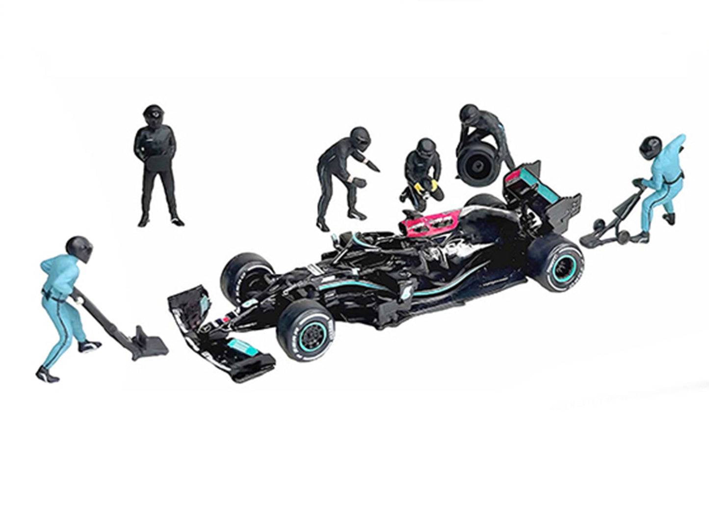 "Formula Pit Crew – Team Black" 6 piece T&y Diecast Figure Set (6 Figures) Limited Edition for 1/64 Scale Models by American Diorama