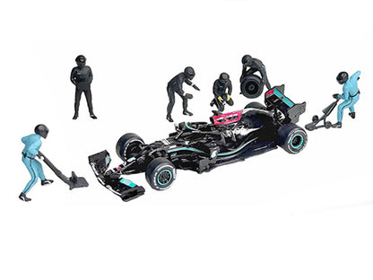 "Formula Pit Crew – Team Black" 6 piece T&y Diecast Figure Set (6 Figures) Limited Edition for 1/64 Scale Models by American Diorama