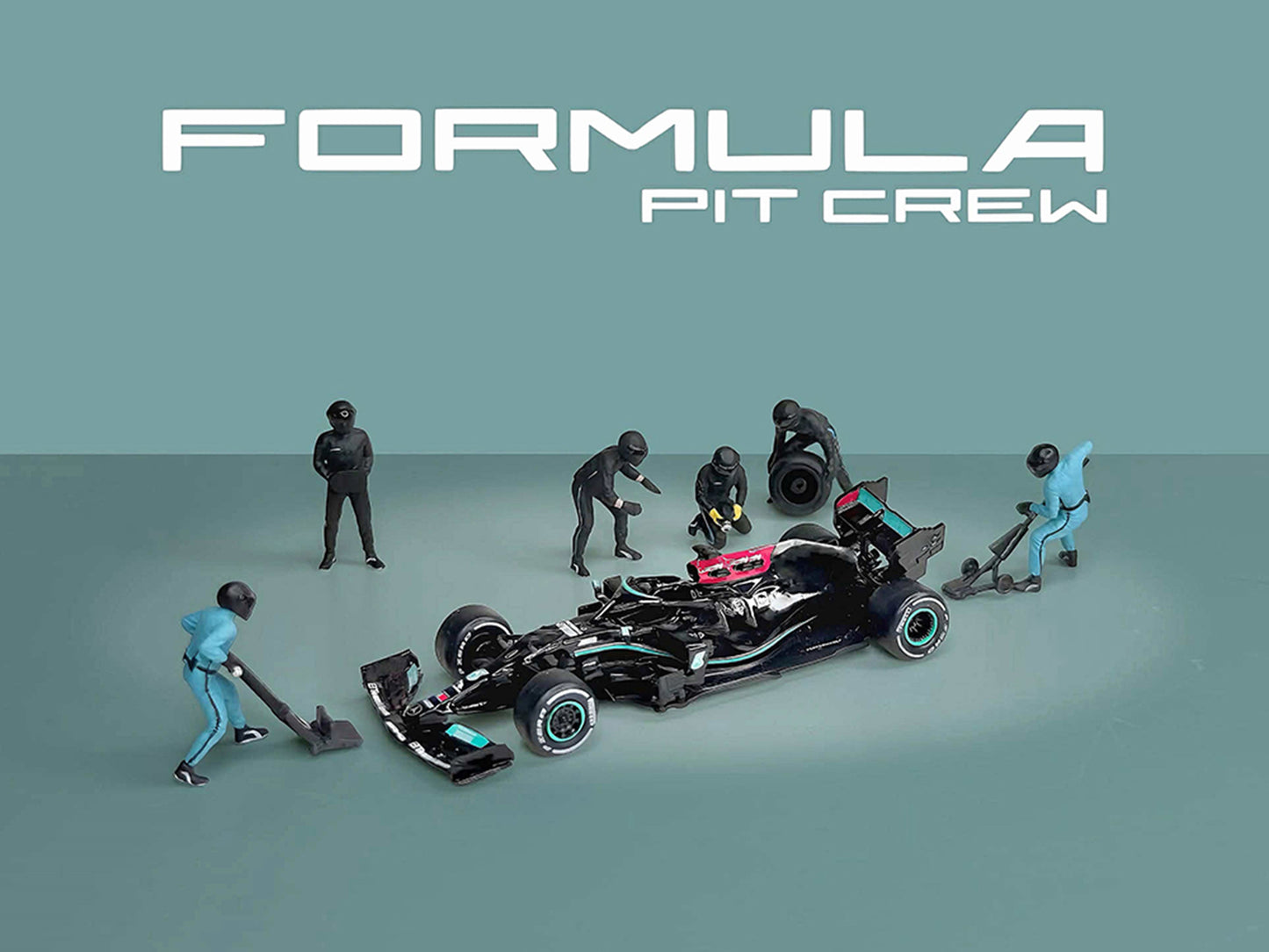"Formula Pit Crew – Team Black" 6 piece T&y Diecast Figure Set (6 Figures) Limited Edition for 1/64 Scale Models by American Diorama