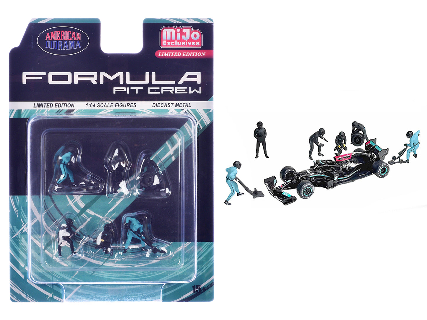"Formula Pit Crew – Team Black" 6 piece T&y Diecast Figure Set (6 Figures) Limited Edition for 1/64 Scale Models by American Diorama