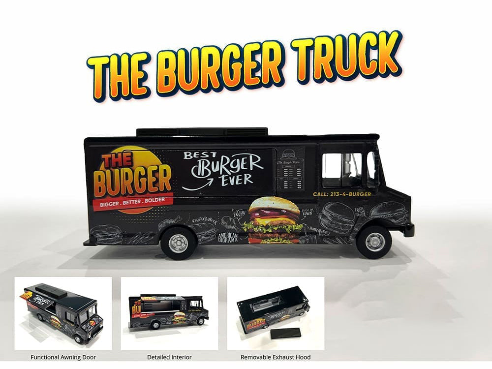 Food Truck "The Burger Truck" Black with Graphics 1/64 Diecast Model by American Diorama <h2>Food Diorama</h2> <p>High-quality car perfect for collectors and enthusiasts. Features detailed interior ex