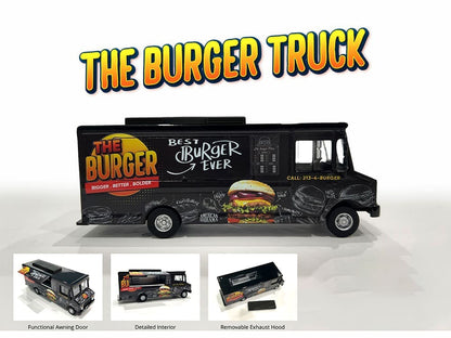 Food Truck "The Burger Truck" Black with Graphics 1/64 Diecast Model by American Diorama <h2>Food Diorama</h2> <p>High-quality car perfect for collectors and enthusiasts. Features detailed interior ex