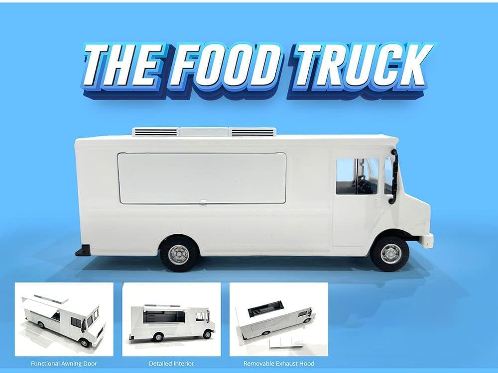 Food Truck Plain White with Graphics 1/64 Diecast Model by American Diorama <h2>Food Diorama</h2> <p>High-quality car perfect for collectors and enthusiasts. Features detailed interior exterior crafts