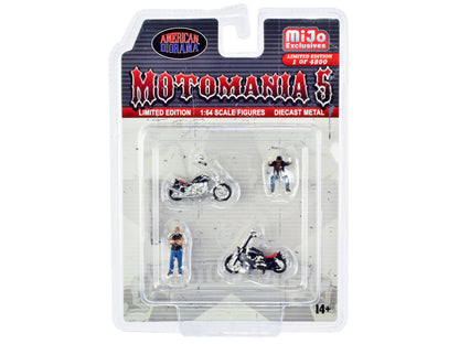 "Motomania 5" 4 piece Diecast Set (2 Figures and 2 Motorcycles) Limited Edition to 4800 pieces Worldwide for 1/64 Scale Models by American Diorama <h2>"Motomania Diorama</h2> <p>High-quality model car