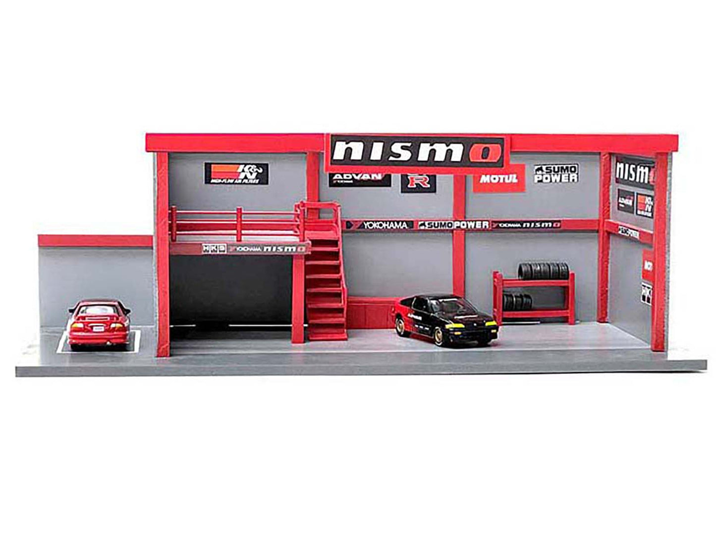 "Garage Diorama Advan" with Decals for 1/64 Scale Models by American <h2>"Garage Diorama</h2> <p>High-quality diecast model car perfect collectors and enthusiasts. Features detailed interior exterior